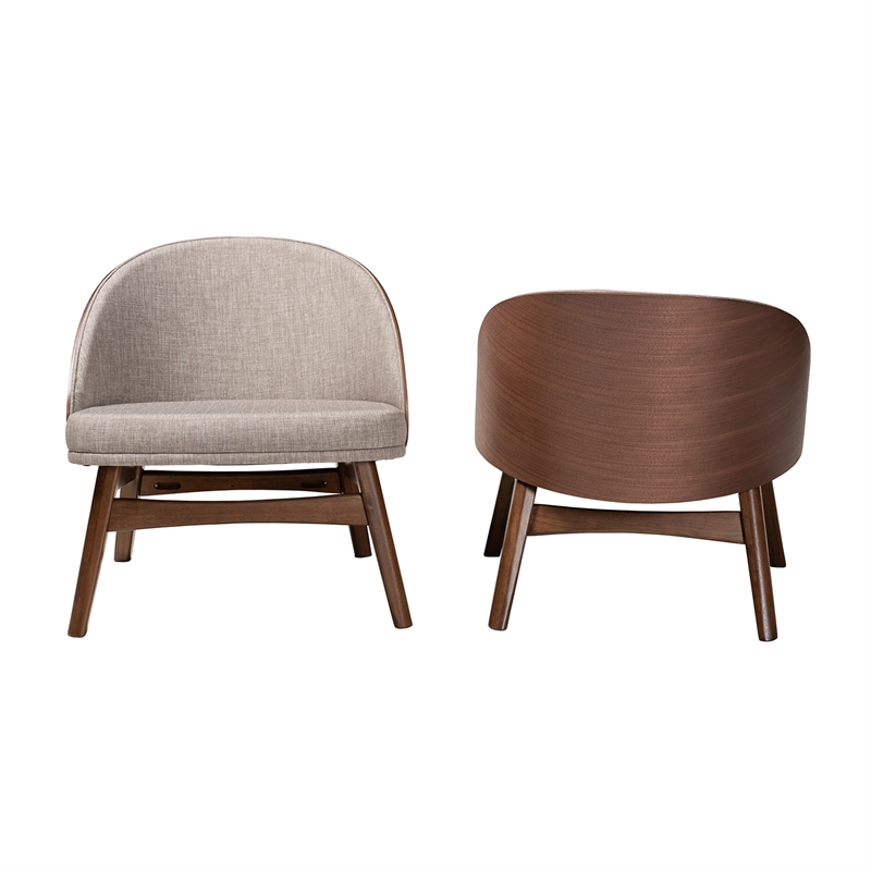 Baxton Studio Lovella Gray Fabric and Walnut Brown Wood 2-Piece Accent Chair Set
