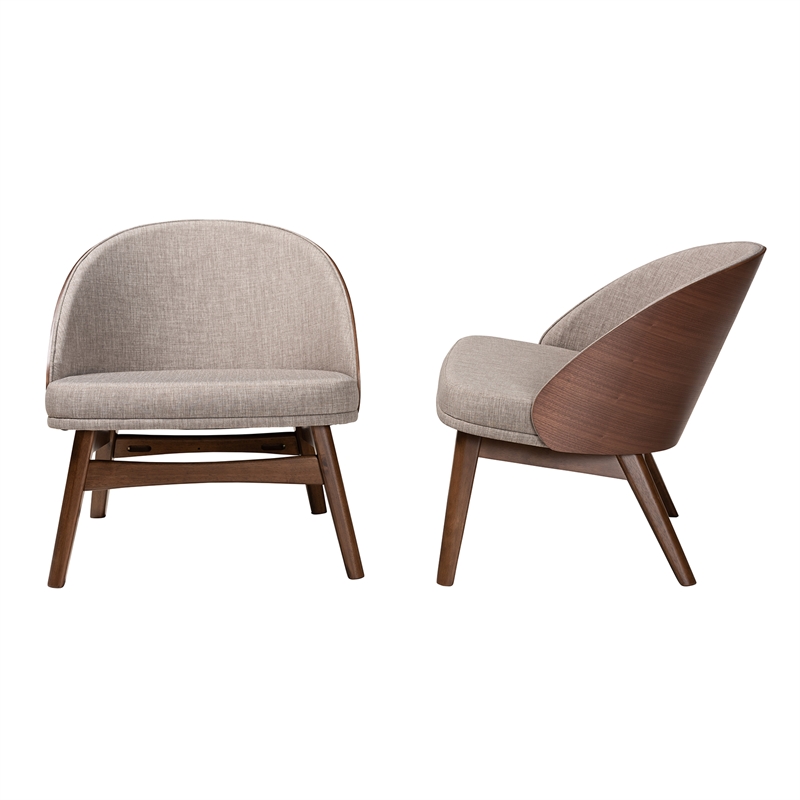 Baxton Studio Lovella Gray Fabric and Walnut Brown Wood 2-Piece Accent Chair Set