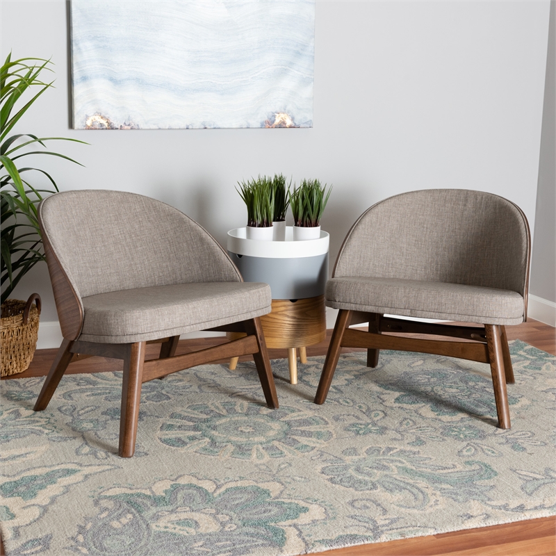 Baxton Studio Lovella Gray Fabric and Walnut Brown Wood 2-Piece Accent Chair Set