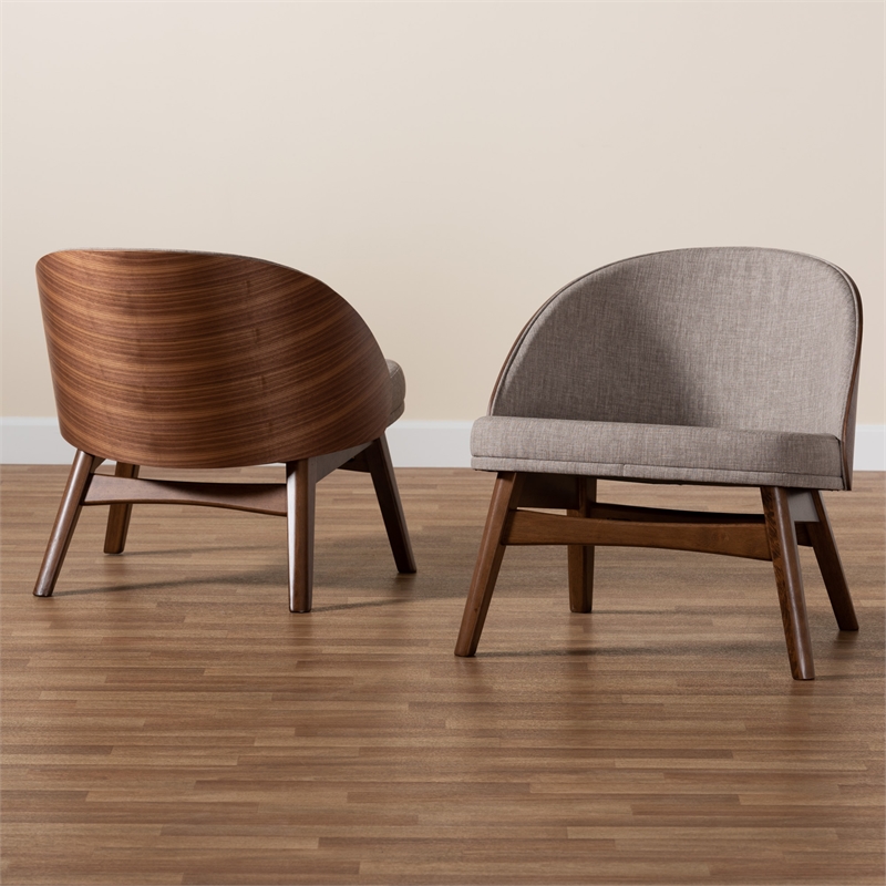 Baxton Studio Lovella Gray Fabric and Walnut Brown Wood 2-Piece Accent Chair Set