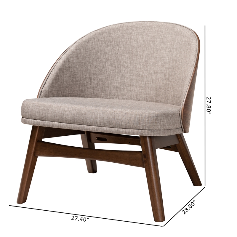 Baxton Studio Lovella Gray Fabric and Walnut Brown Wood 2-Piece Accent Chair Set