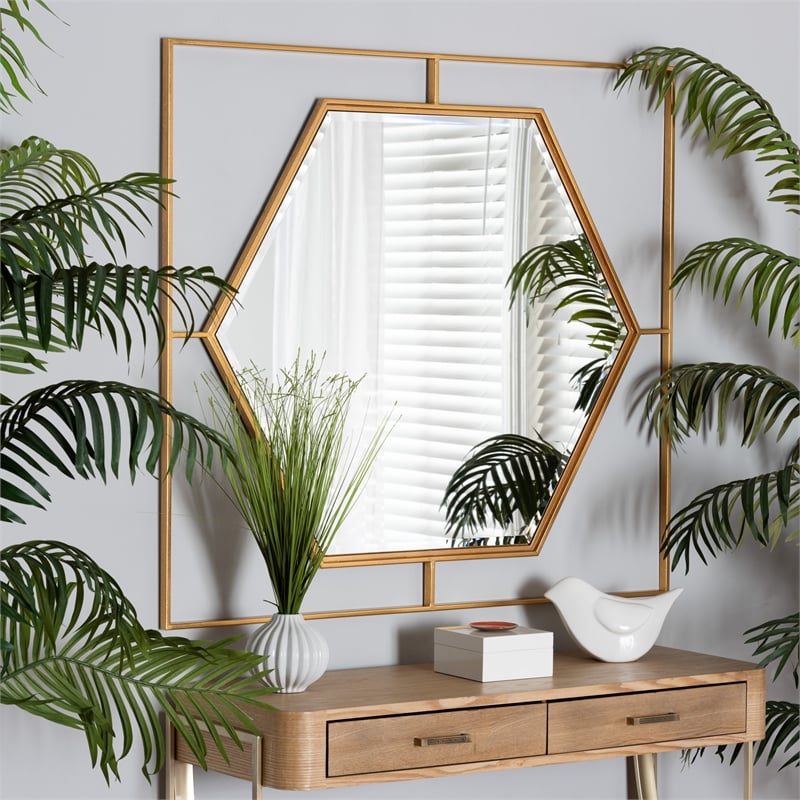 Baxton Studio Gates Glam and Luxe Antique Goldleaf Metal Accent Wall Mirror