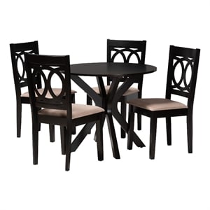 Baxton Studio Sanne Beige Fabric and Espresso Brown Wood 5-Piece Dining Set