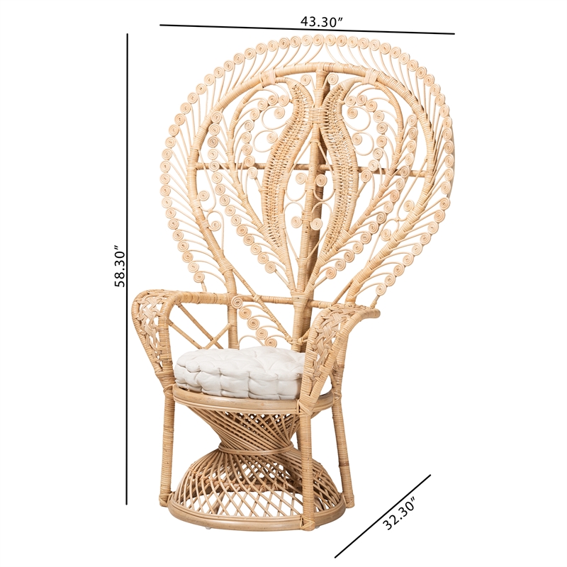 Baxton Studio Fedra Modern Bohemian Natural Brown Rattan Peacock Accent Chair