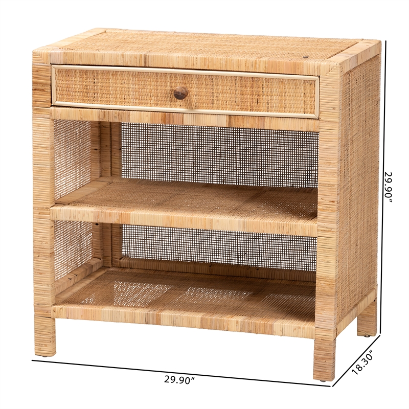 Baxton Studio Bella Brown Mahogany Wood and Rattan 1-Drawer Console Table