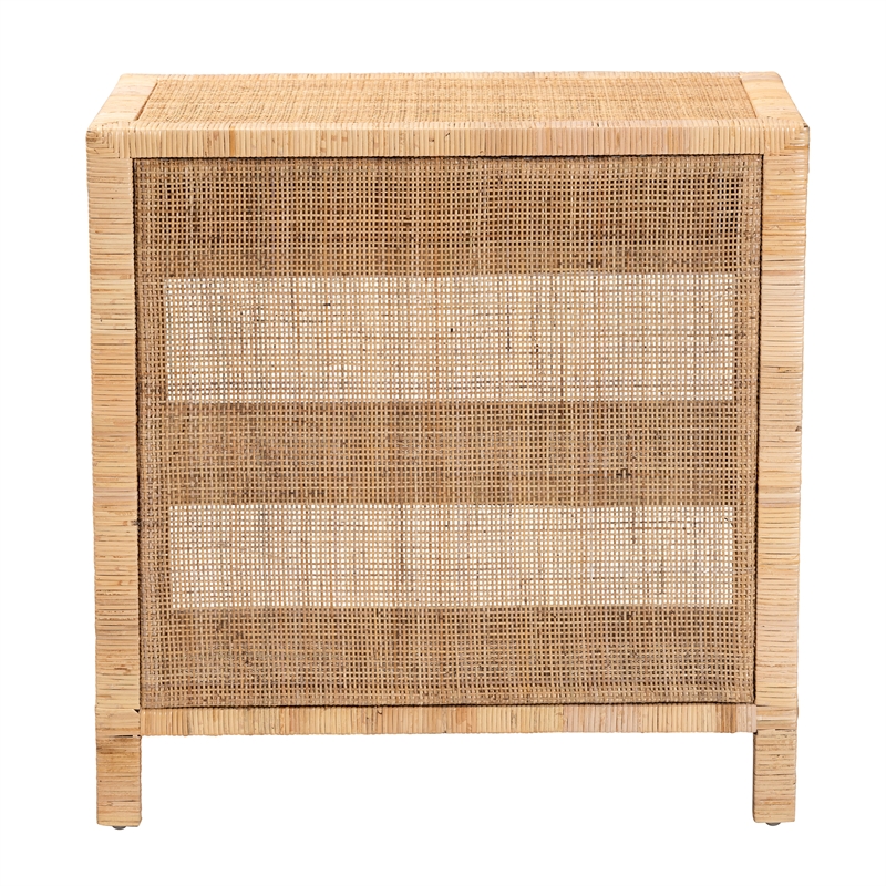 Baxton Studio Bella Brown Mahogany Wood and Rattan 1-Drawer Console Table