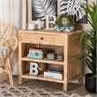 Baxton Studio Bella Brown Mahogany Wood and Rattan 1-Drawer Console Table