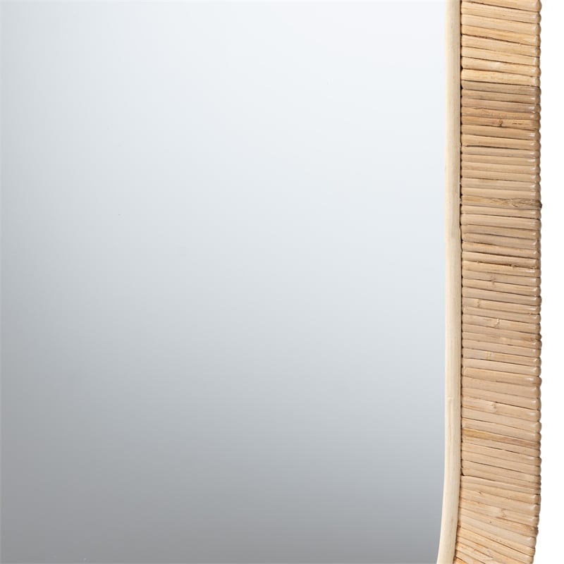 Baxton Studio Bella Natural Brown Mahognay Wood and Natural Rattan Oval Mirror
