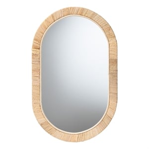 Baxton Studio Bella Natural Brown Mahognay Wood and Natural Rattan Oval Mirror