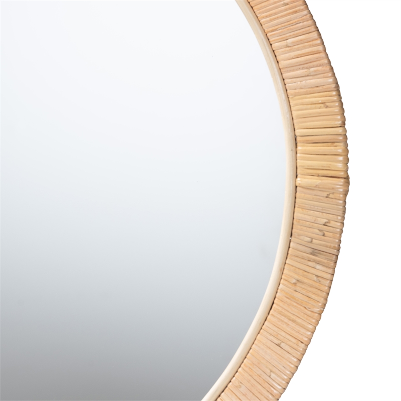 Baxton Studio Bella Natural Brown Mahognay Wood and Natural Rattan Round Mirror