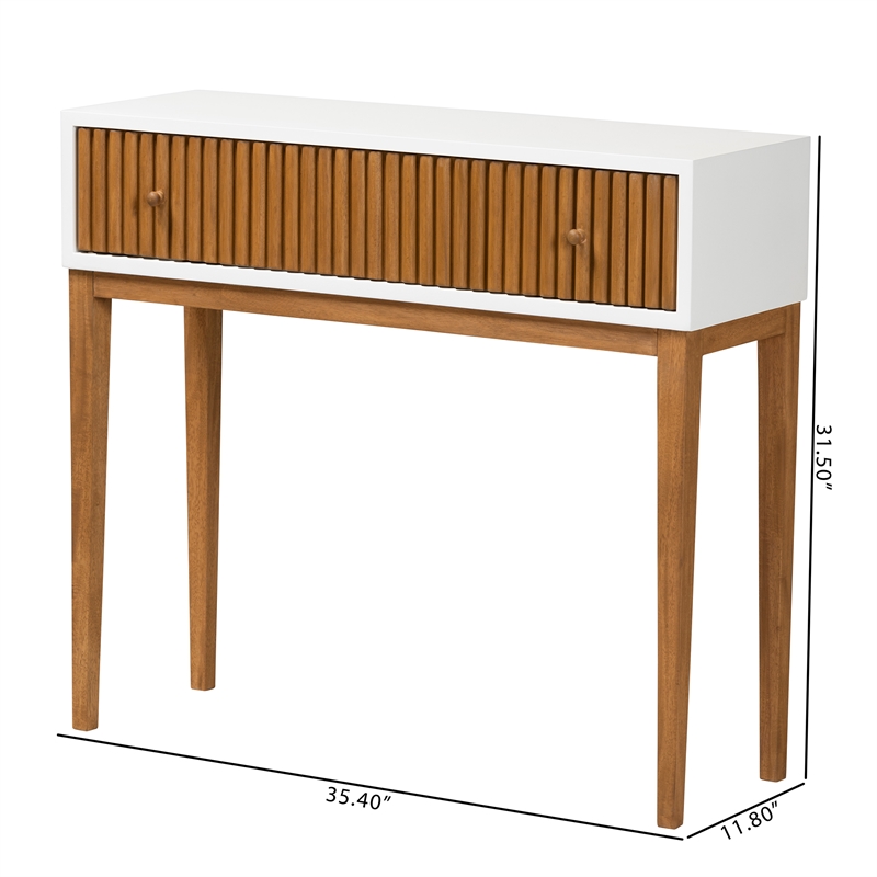 Baxton Studio Odile Two-Tone Brown and White Bayur Wood 1-Drawer Console Table