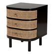 Baxton Studio Nabila Black Bayur Wood and Rattan 3-Drawer End Table Nightstand