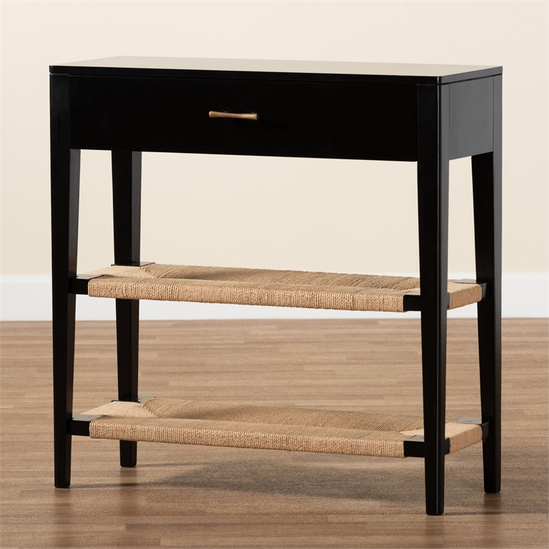 Baxton Studio Freya Black Finished Bayur Wood 1-Drawer Console Table
