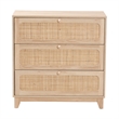 Baxton Studio Elsbeth Brown Wood and Natural Rattan 3-Drawer Storage Cabinet