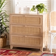 Baxton Studio Elsbeth Brown Wood and Natural Rattan 3-Drawer Storage Cabinet