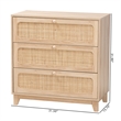 Baxton Studio Elsbeth Brown Wood and Natural Rattan 3-Drawer Storage Cabinet