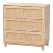 Baxton Studio Elsbeth Brown Wood and Natural Rattan 3-Drawer Storage Cabinet