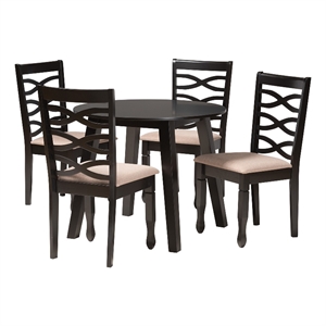 Baxton Studio Ruby Beige Fabric and Dark Brown Wood 5-Piece Dining Set