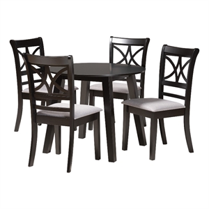 Baxton Studio Brooke Gray Fabric and Dark Brown Wood 5-Piece Dining Set