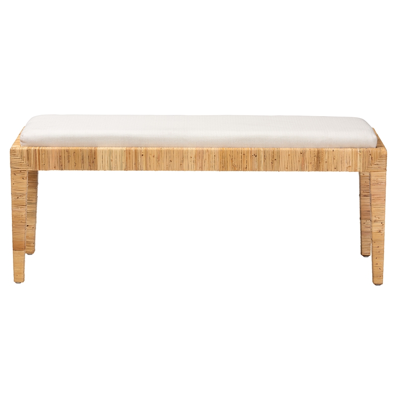 Baxton Studio Sofia Bohemian Natural Brown Rattan and Mahogany Wood Bench