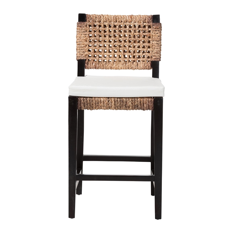 Baxton Studio Alise Dark Brown Mahogany Wood and Banana Fiber Counter Stool