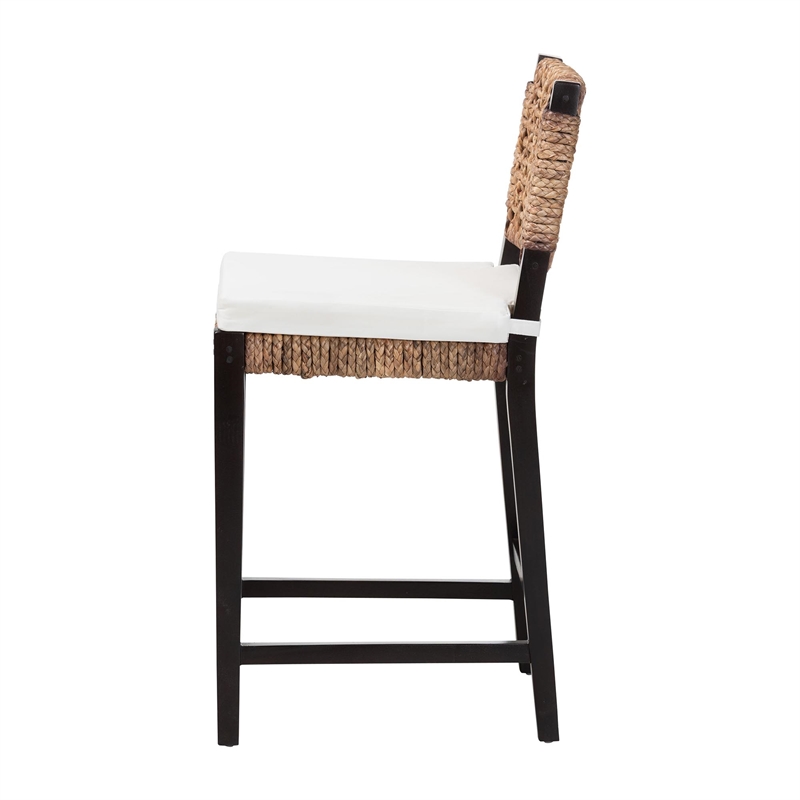 Baxton Studio Alise Dark Brown Mahogany Wood and Banana Fiber Counter Stool