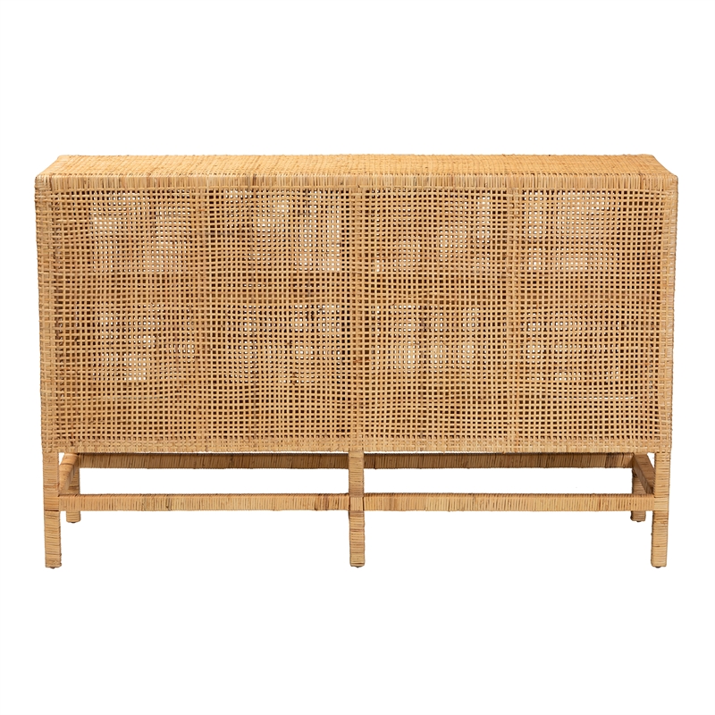 Baxton Studio Vivan Natural Brown Rattan and Mahogany Wood Storage Cabinet