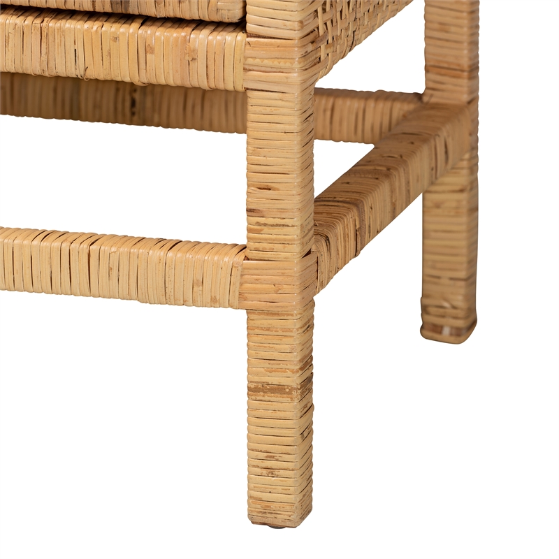 Baxton Studio Vivan Natural Brown Rattan and Mahogany Wood Storage Cabinet