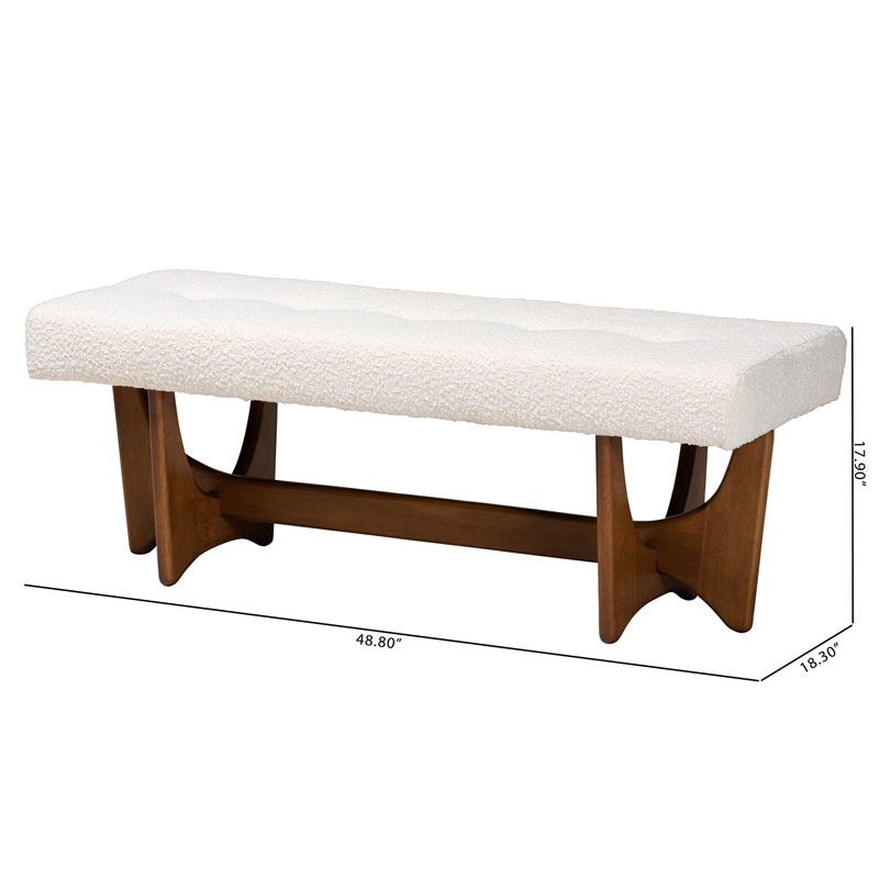 Baxton Studio Theo Cream Boucle Fabric and Walnut Brown Finished Wood Bench