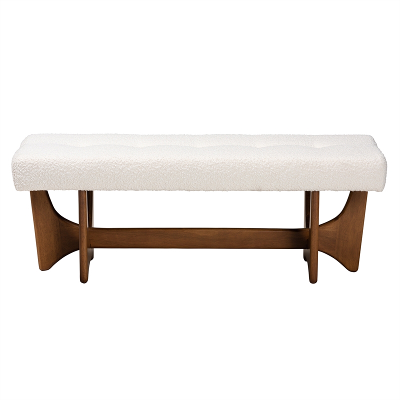 Baxton Studio Theo Cream Boucle Fabric and Walnut Brown Finished Wood Bench
