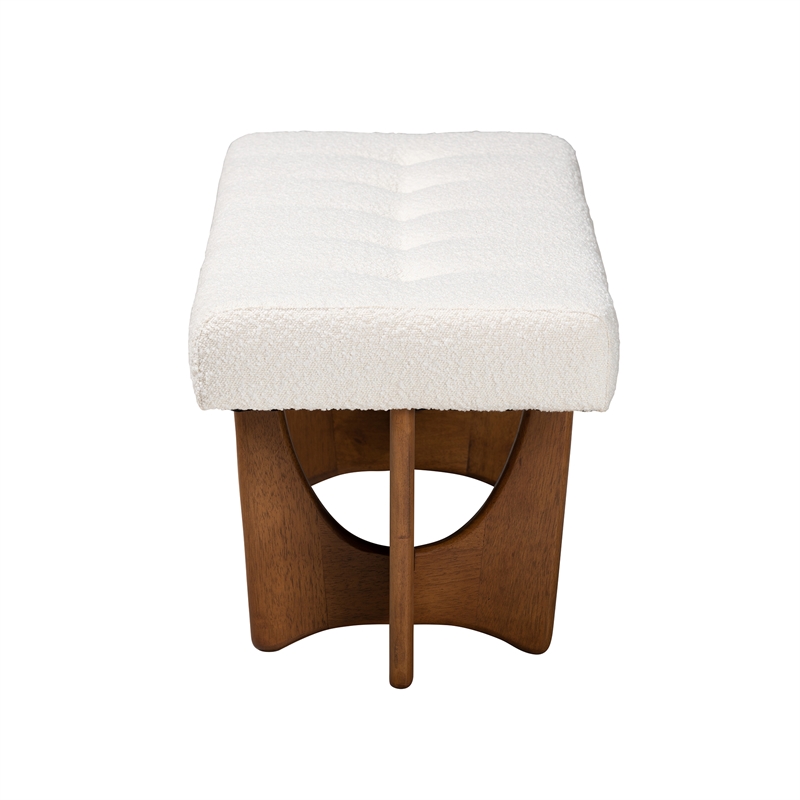 Baxton Studio Theo Cream Boucle Fabric and Walnut Brown Finished Wood Bench