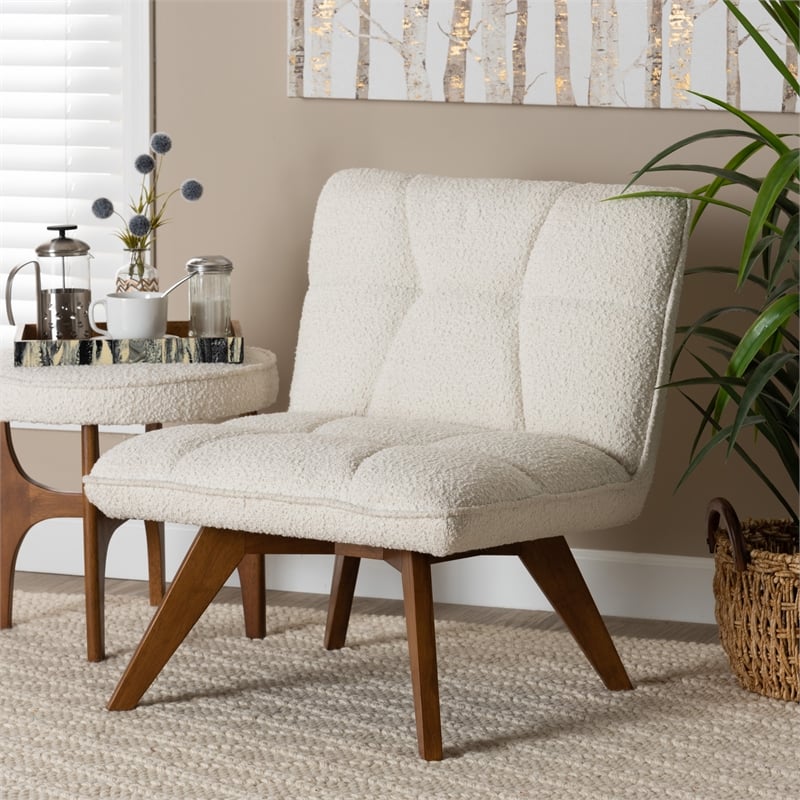 Baxton Studio Darielle Cream Boucle Fabric and Brown Rubberwood Accent Chair