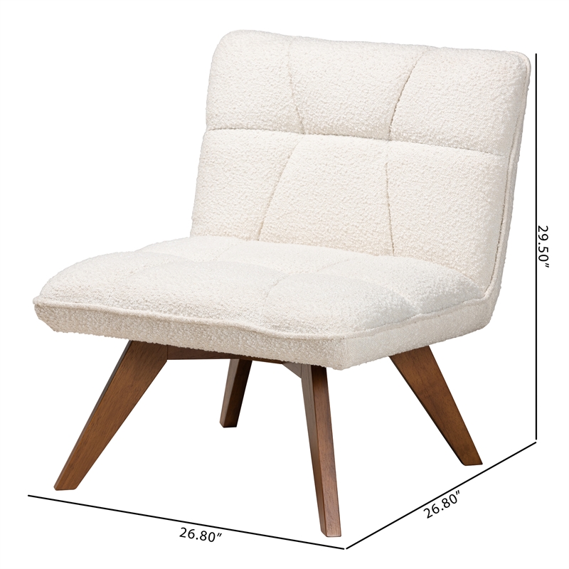 Baxton Studio Darielle Cream Boucle Fabric and Brown Rubberwood Accent Chair