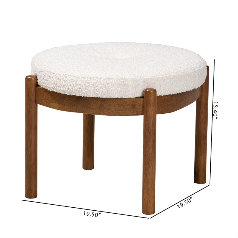 Baxton Studio Iliana Cream Boucle Fabric and Brown Rubberwood Ottoman Footstool