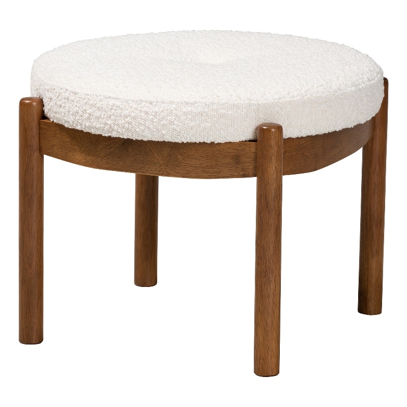 Baxton Studio Iliana Cream Boucle Fabric and Brown Rubberwood Ottoman Footstool
