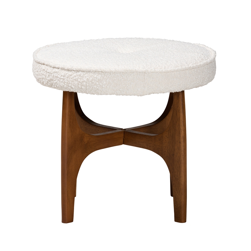 Baxton Studio Theo Cream Boucle Fabric and Brown Rubberwood Ottoman Footstool