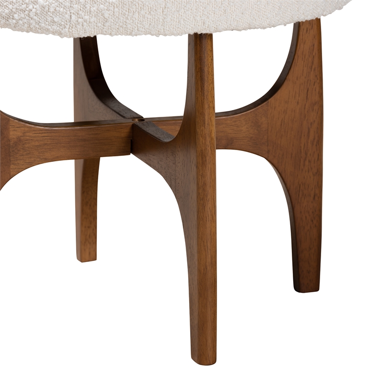 Baxton Studio Theo Cream Boucle Fabric and Brown Rubberwood Ottoman Footstool