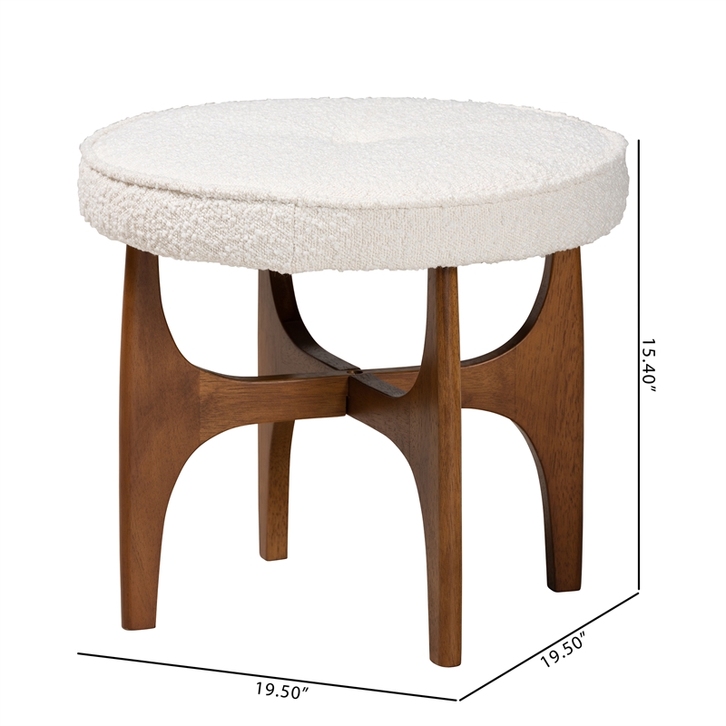 Baxton Studio Theo Cream Boucle Fabric and Brown Rubberwood Ottoman Footstool