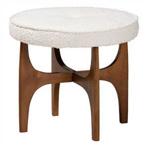 Baxton Studio Theo Cream Boucle Fabric and Brown Rubberwood Ottoman Footstool