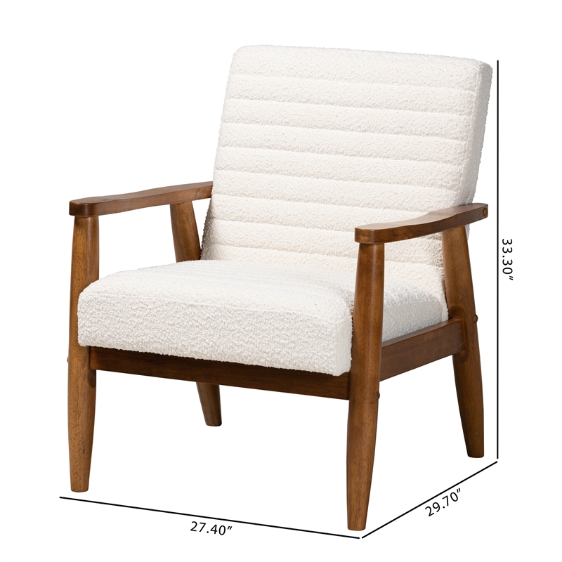 Baxton Studio Stratton Cream Boucle Fabric and Walnut Brown Wood Armchair