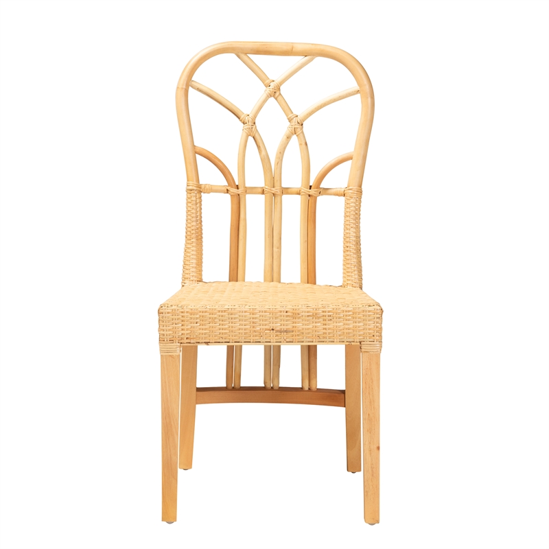 Baxton Studio Monaco Oak Brown Mahogany Wood and Natural Rattan Dining Chair