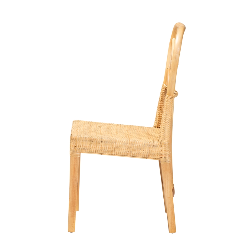 Baxton Studio Monaco Oak Brown Mahogany Wood and Natural Rattan Dining Chair