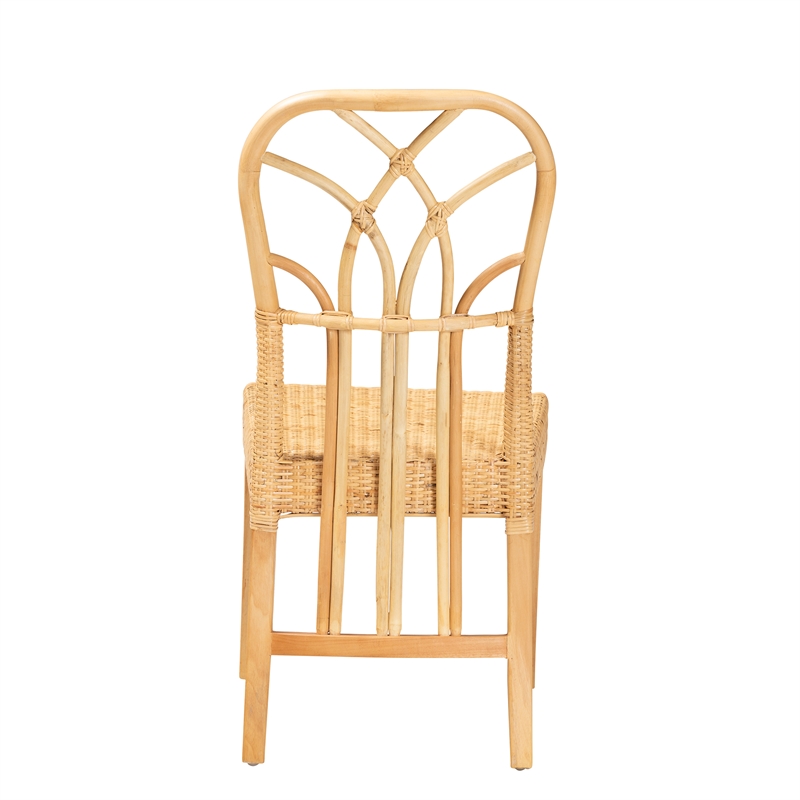 Baxton Studio Monaco Oak Brown Mahogany Wood and Natural Rattan Dining Chair