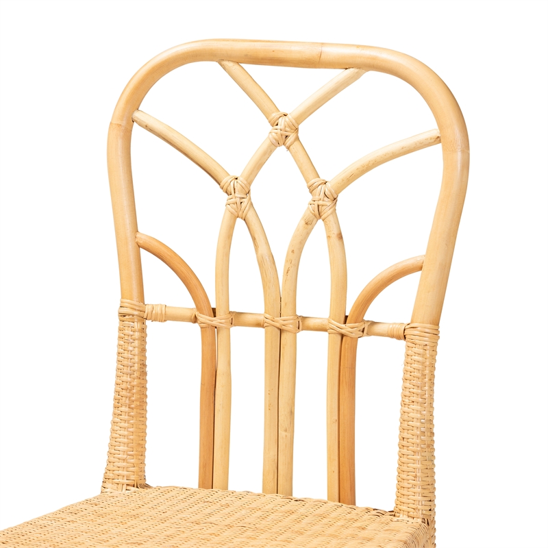 Baxton Studio Monaco Oak Brown Mahogany Wood and Natural Rattan Dining Chair