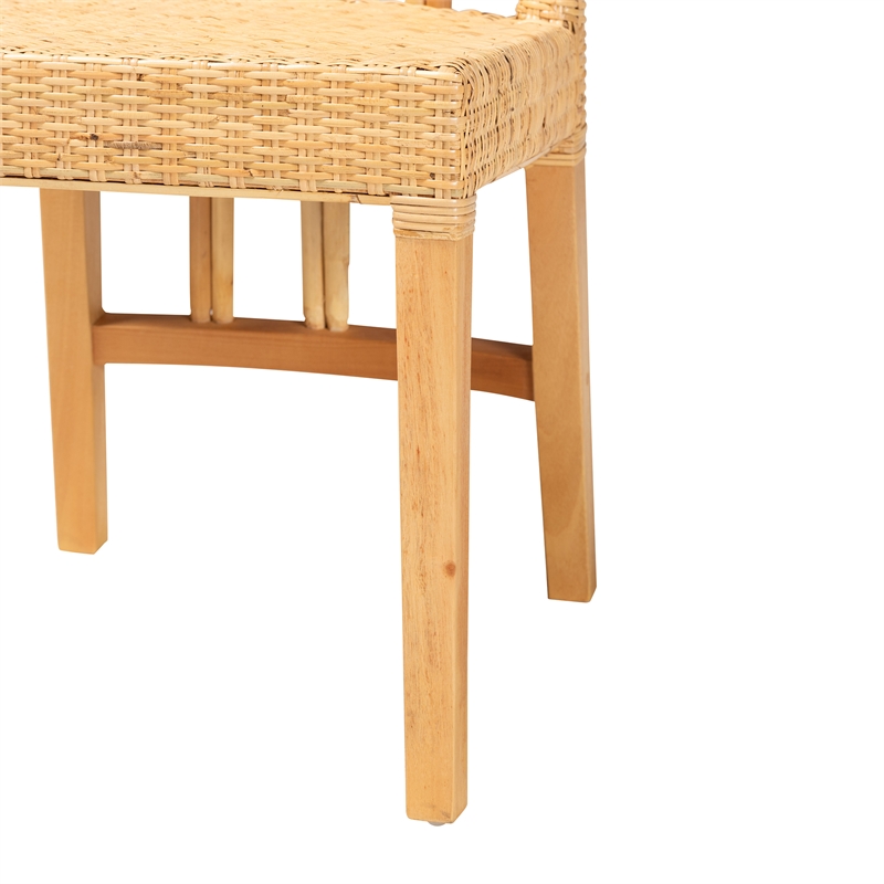 Baxton Studio Monaco Oak Brown Mahogany Wood and Natural Rattan Dining Chair