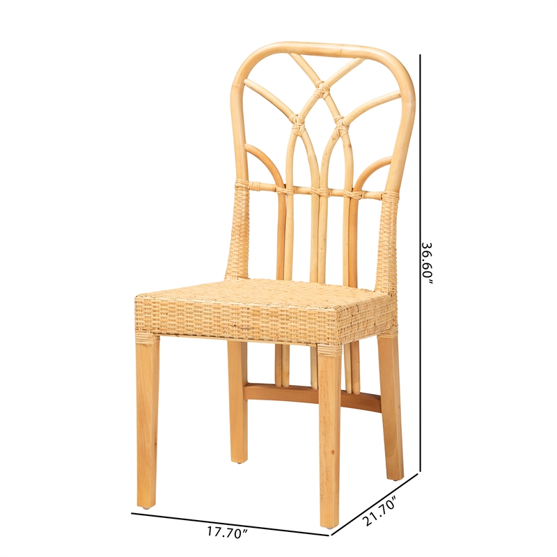 Baxton Studio Monaco Oak Brown Mahogany Wood and Natural Rattan Dining Chair