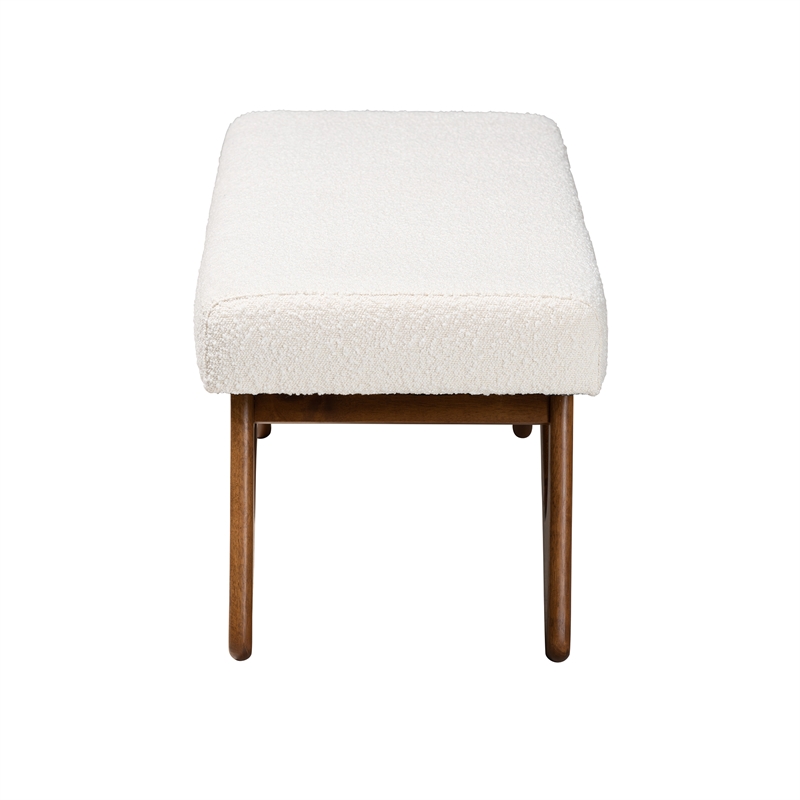 Baxton Studio Rika Cream Boucle Fabric and Walnut Brown Finished Wood Bench