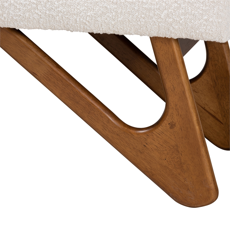 Baxton Studio Rika Cream Boucle Fabric and Walnut Brown Finished Wood Bench