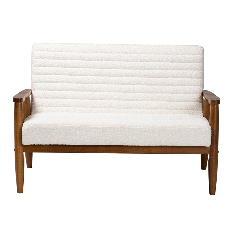 Baxton Studio Stratton Cream Boucle Fabric and Walnut Brown Wood Loveseat