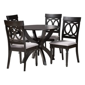 Baxton Studio Velia Gray Fabric and Dark Brown Finished Wood 5-Piece Dining Set